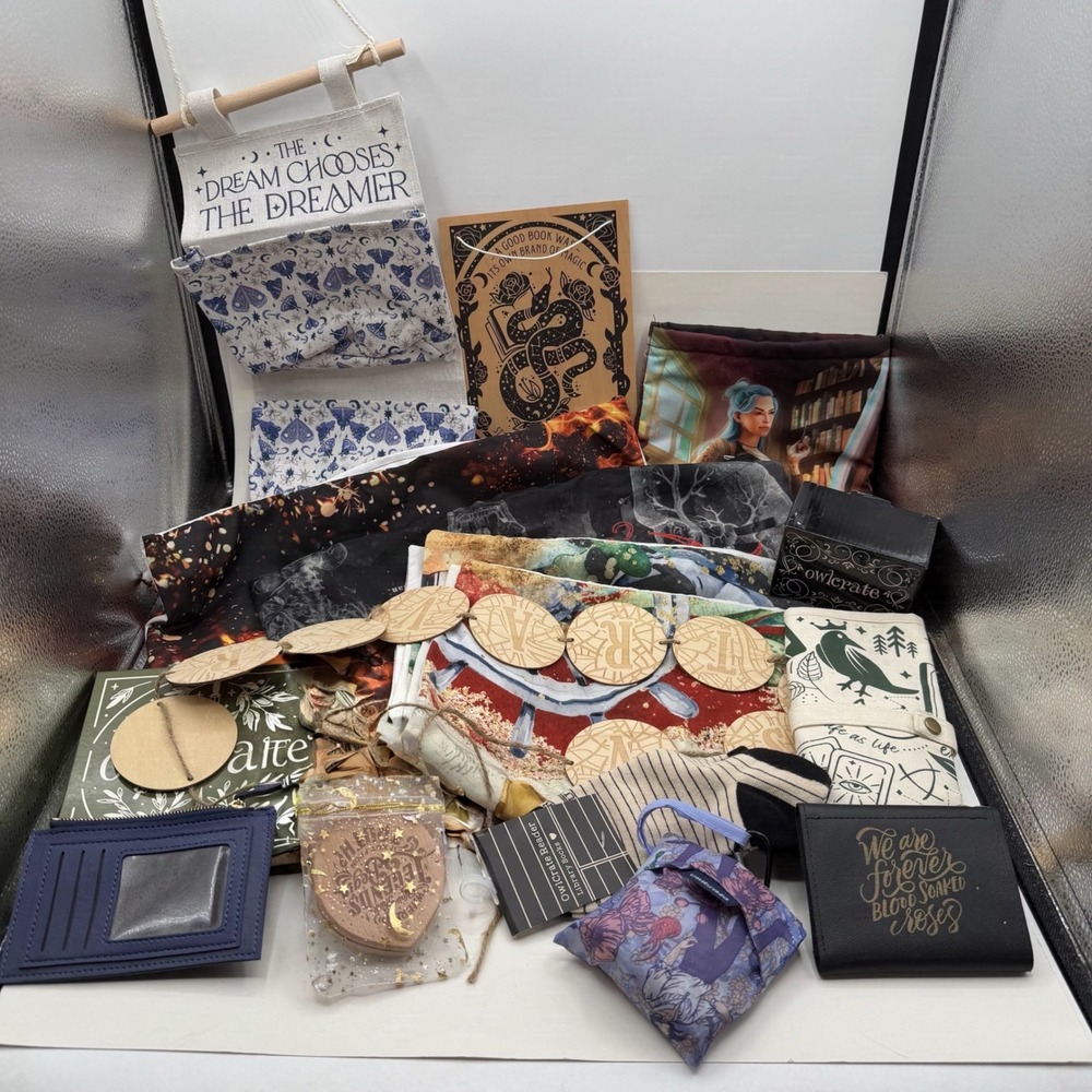 OwlCrate Bookish Collector Bundle Tote Bag Embroidery Kit Wall Art Wallet Lot